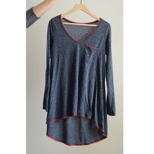 Honey Punch Heather Blue Tunic with Stitching - S